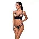 Комплект из эко-кожи с люверсами и ремешками Malwia Bikini black L/XL — Passion, бра и трусики photo 1