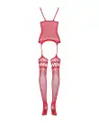 Бодистокинг Obsessive Bodystocking F214 red S/M/L, имитация корсета и чулок на подвязках photo 6